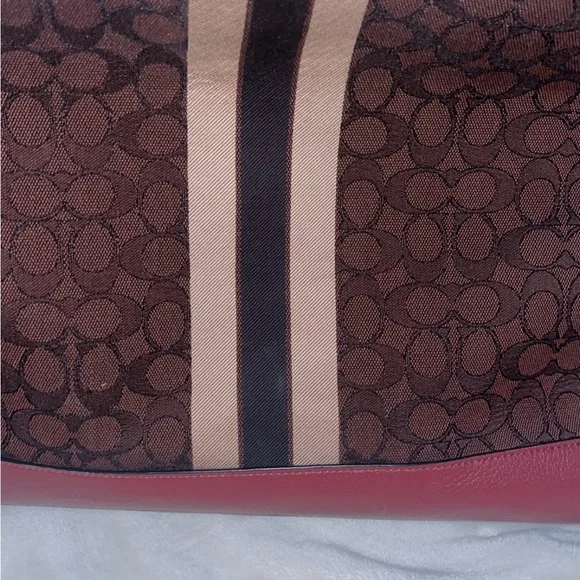 Coach Brown Signature Canvas Tote with Pink Trim - Picture 6 of 7